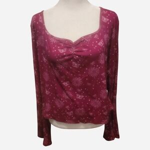 NWT 1X Pink long sleeve‎ top with butterfly pattern